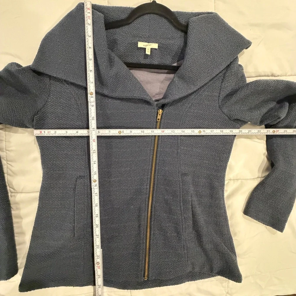 Mystree Textured‎ Zip Up Jacket Women XL Blue Shawl Collar Pocket Boucle